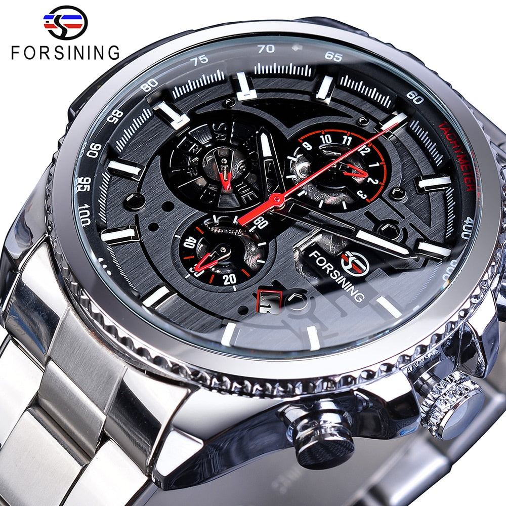 3 Dial Multifunction Mens Business Sport Automatic Mechanical Wrist Watch