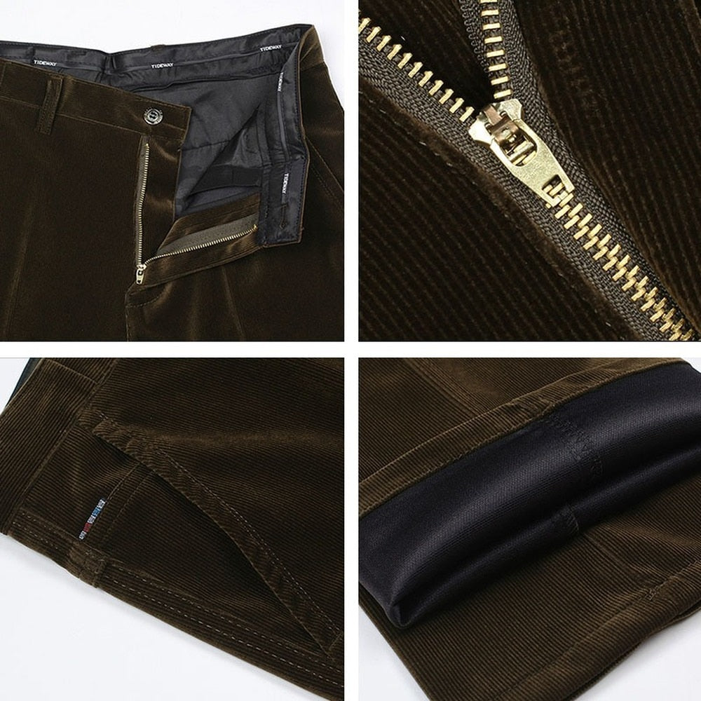 Men Classic Corduroy Formal Suit Pants Male