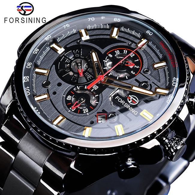 3 Dial Multifunction Mens Business Sport Automatic Mechanical Wrist Watch