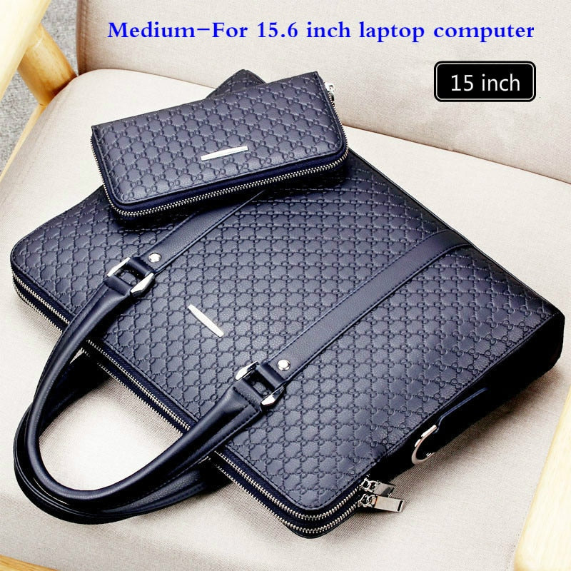 New Double Layers Men's Leather Business Briefcase