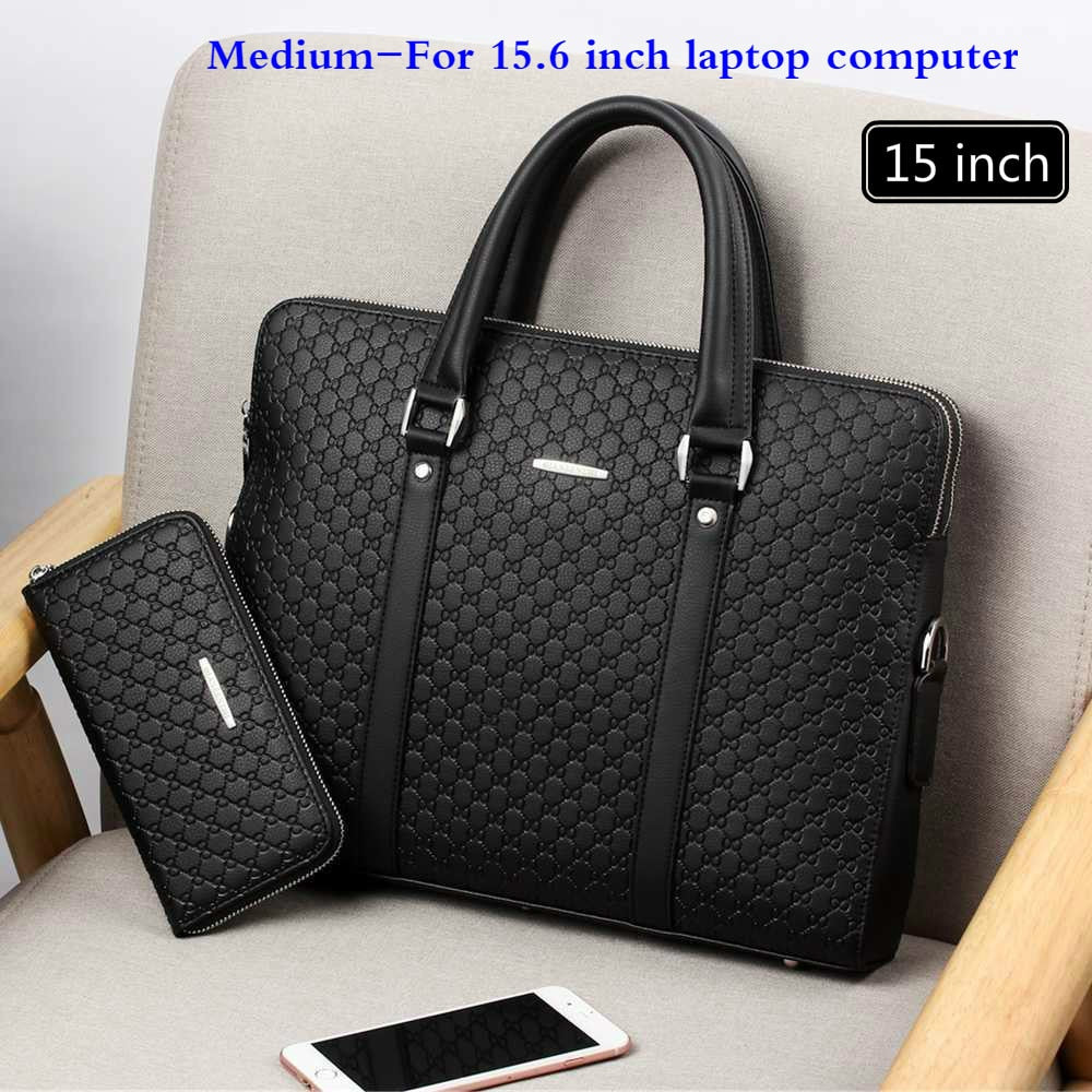 New Double Layers Men's Leather Business Briefcase