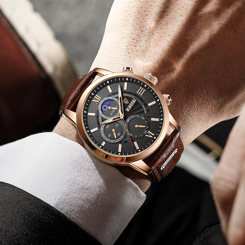 2023 New Mens Watches LIGE Top Brand Luxury Leather