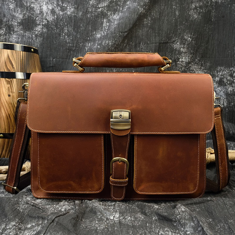 MAHEU Men Briefcase Genuine Leather Laptop Bag