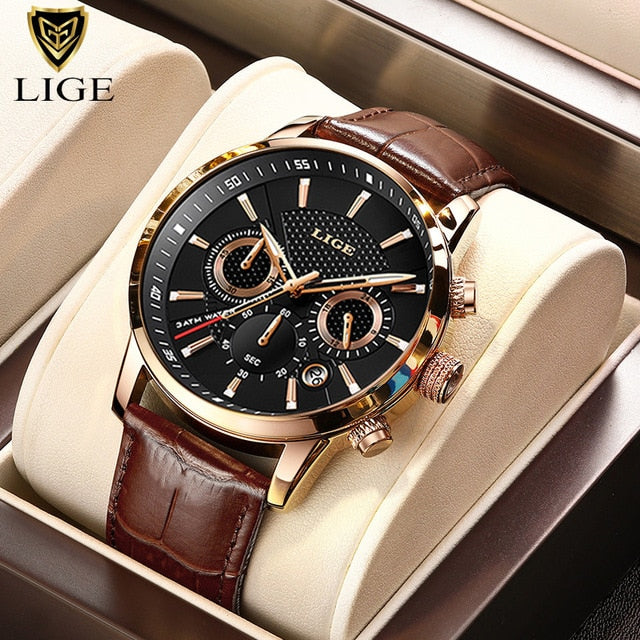 2023 New Mens Watches LIGE Top Brand Luxury Leather