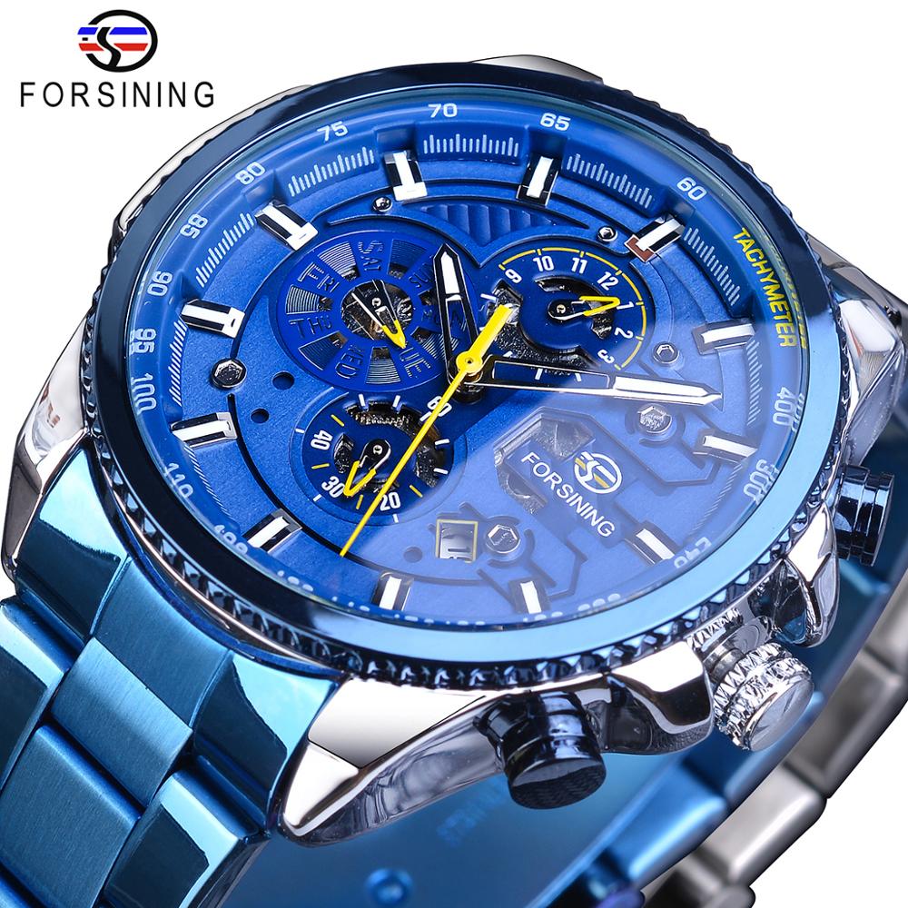 3 Dial Multifunction Mens Business Sport Automatic Mechanical Wrist Watch