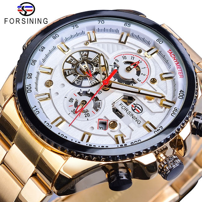 3 Dial Multifunction Mens Business Sport Automatic Mechanical Wrist Watch