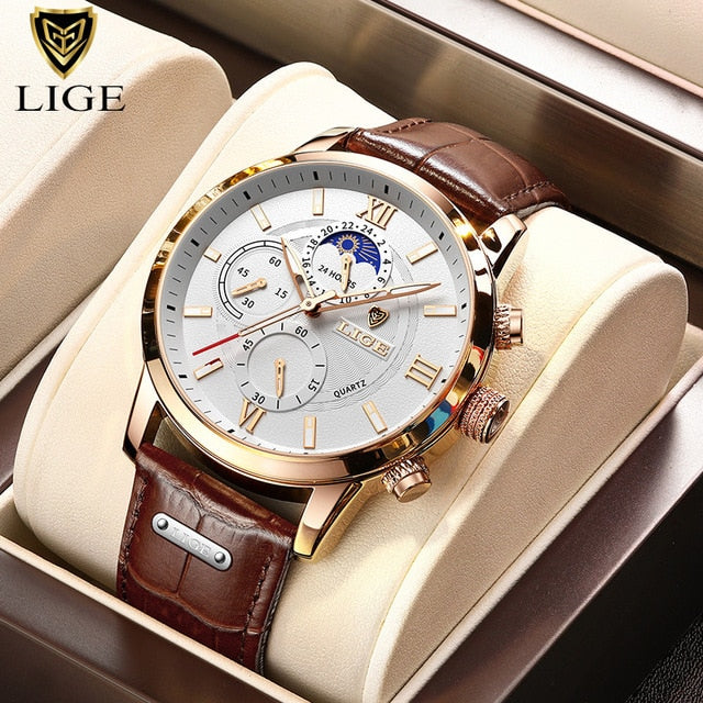 2023 New Mens Watches LIGE Top Brand Luxury Leather