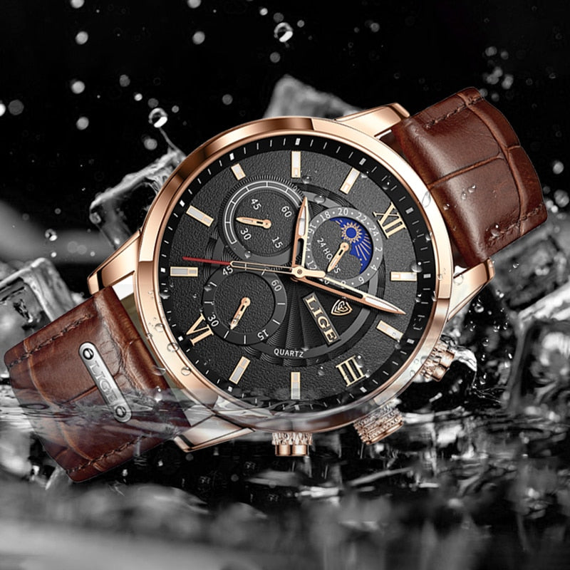 2023 New Mens Watches LIGE Top Brand Luxury Leather