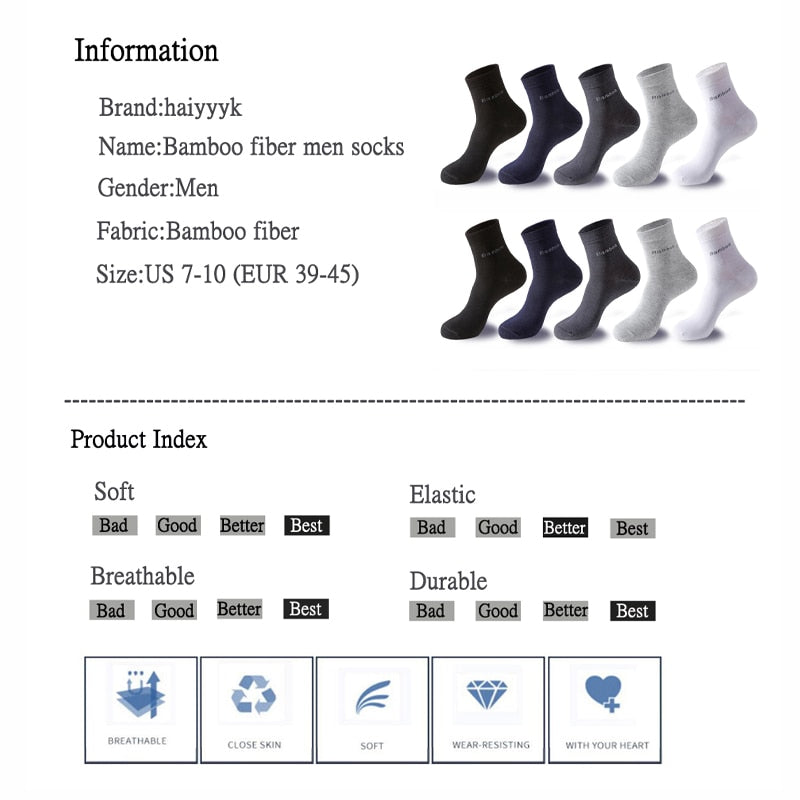 10 Pairs / Lot Bamboo Fiber Socks Men