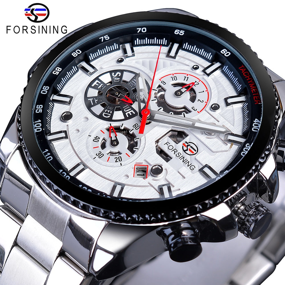 3 Dial Multifunction Mens Business Sport Automatic Mechanical Wrist Watch