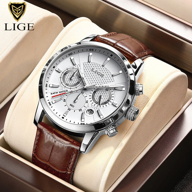2023 New Mens Watches LIGE Top Brand Luxury Leather