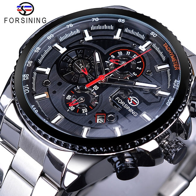 3 Dial Multifunction Mens Business Sport Automatic Mechanical Wrist Watch
