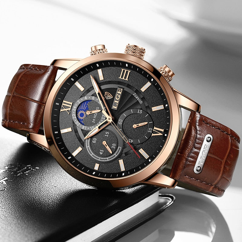2023 New Mens Watches LIGE Top Brand Luxury Leather