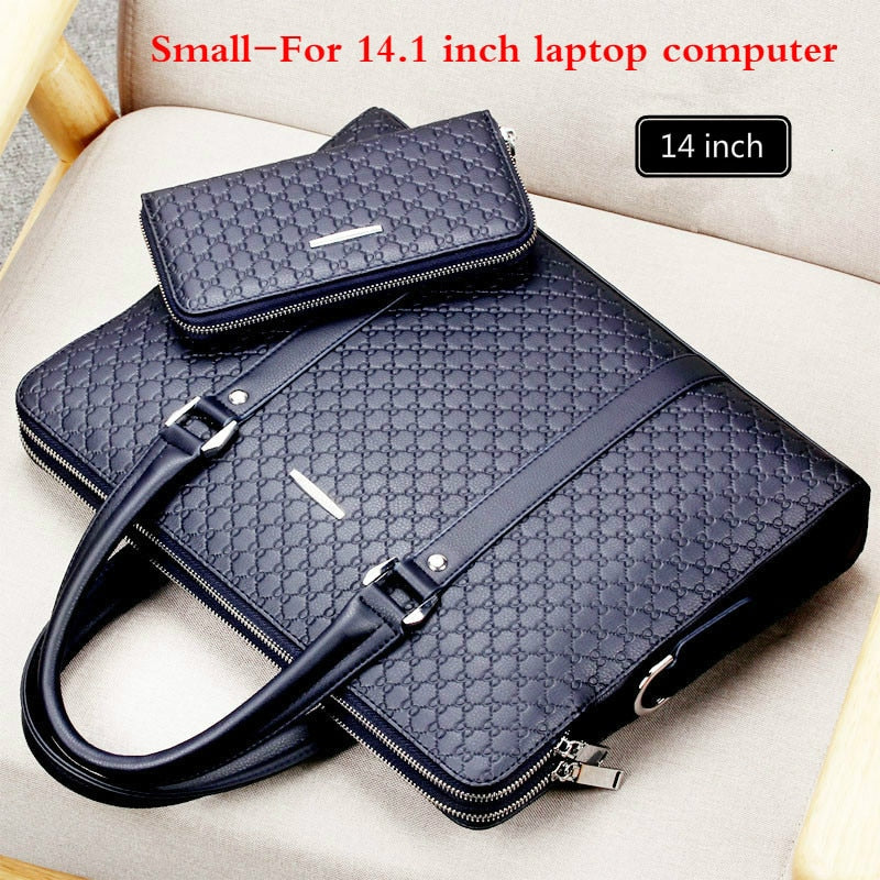 New Double Layers Men's Leather Business Briefcase