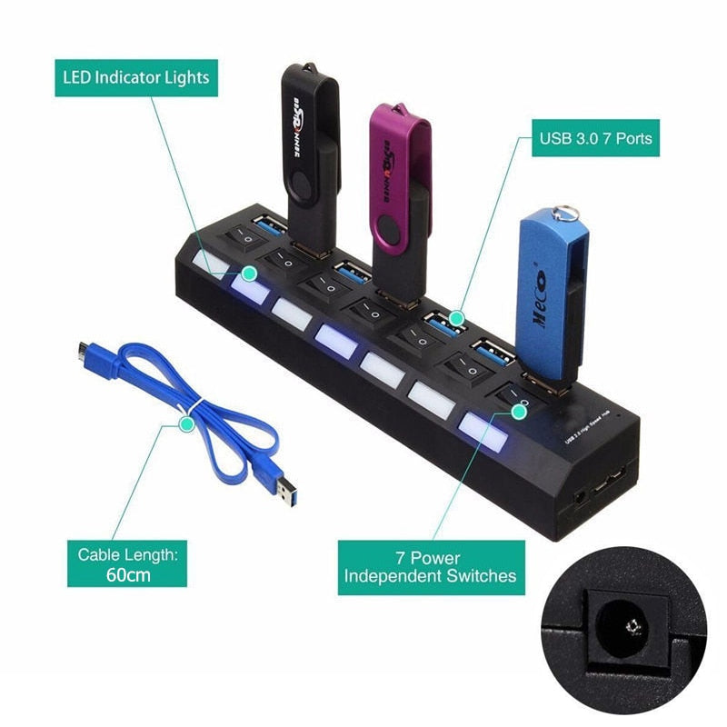 USB 3.0 HUB Multi 4 7 USB Port Splitter
