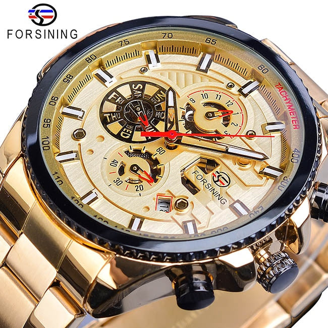 3 Dial Multifunction Mens Business Sport Automatic Mechanical Wrist Watch