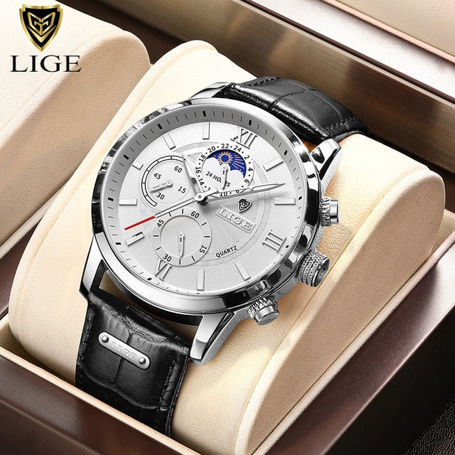 2023 New Mens Watches LIGE Top Brand Luxury Leather