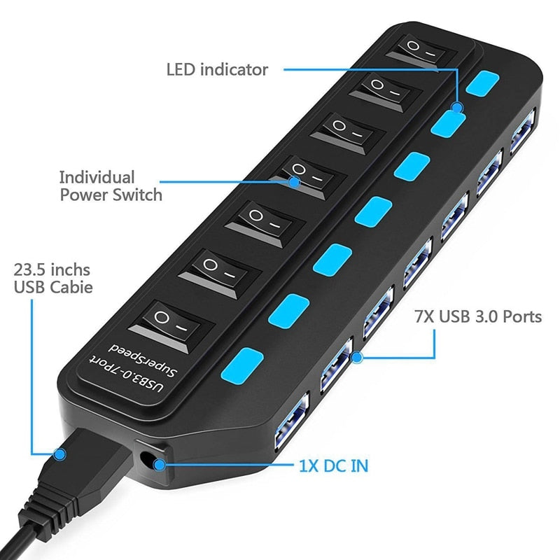 USB 3.0 HUB Multi 4 7 Port Usb Splitter