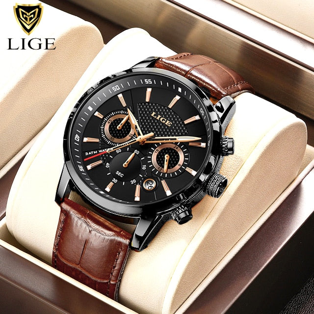 2023 New Mens Watches LIGE Top Brand Luxury Leather