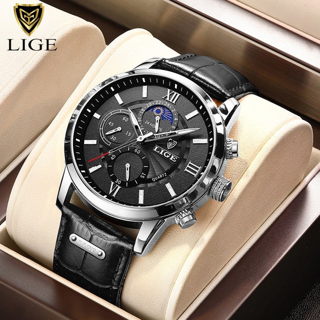 2023 New Mens Watches LIGE Top Brand Luxury Leather