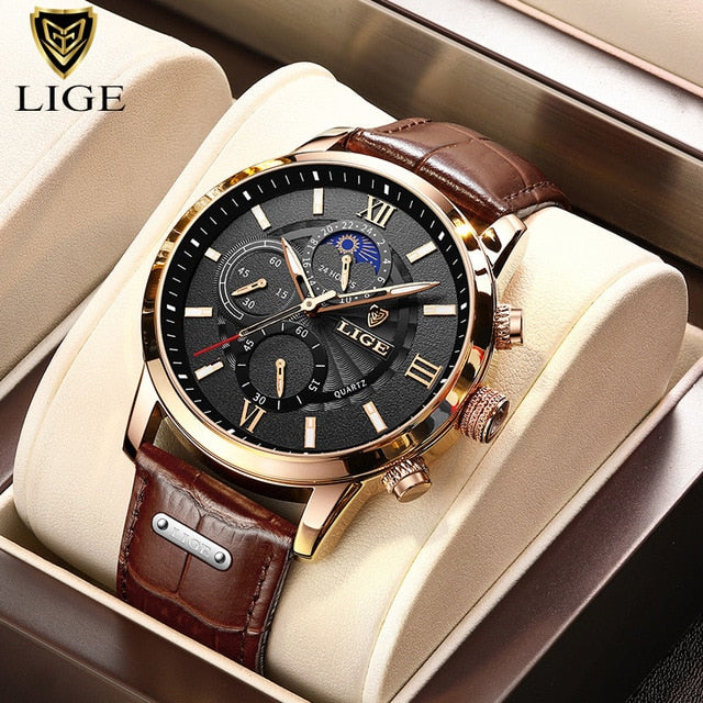 2023 New Mens Watches LIGE Top Brand Luxury Leather