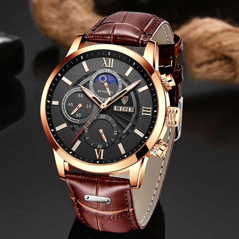 2023 New Mens Watches LIGE Top Brand Luxury Leather
