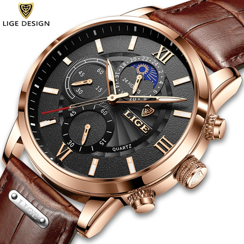 2023 New Mens Watches LIGE Top Brand Luxury Leather