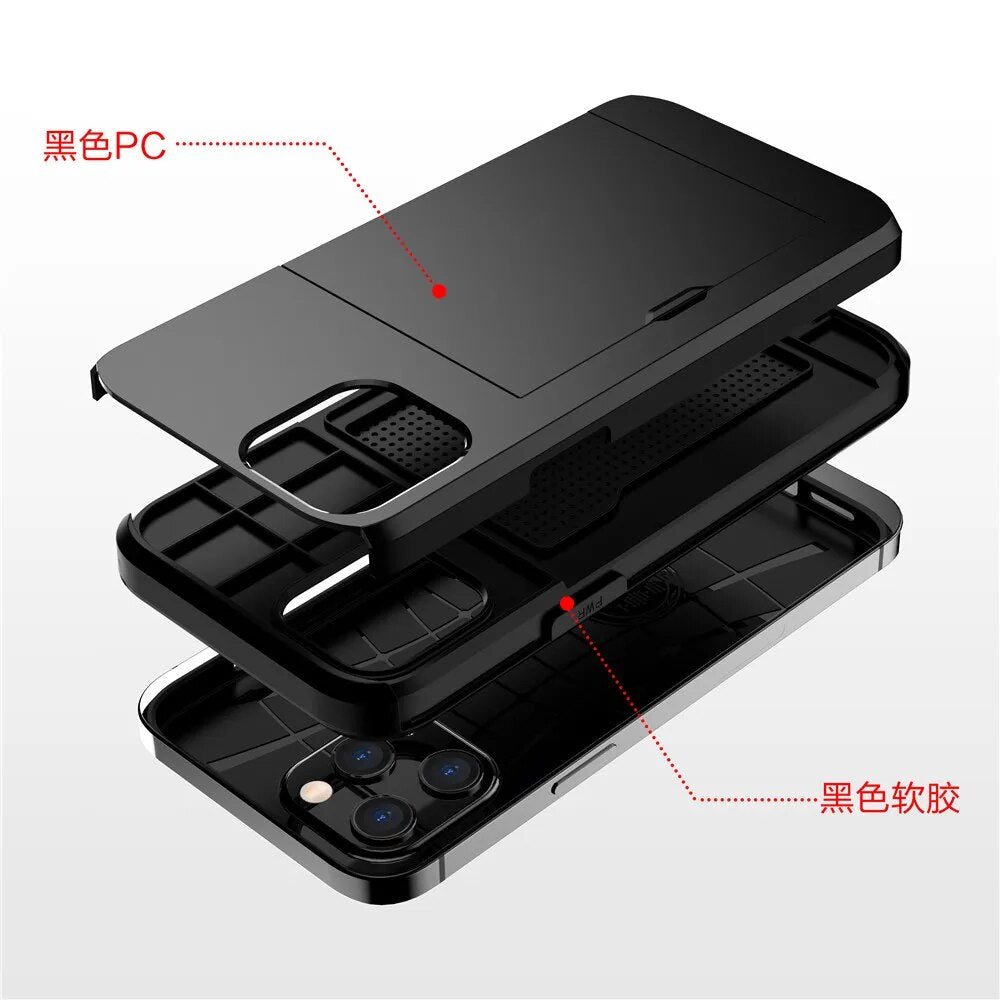 for  iPhone 15 Pro Max Case Slide Armor Wallet Card Slots Holder Cover For iPhone 15 15pro 15plus 15promax Coque Funda