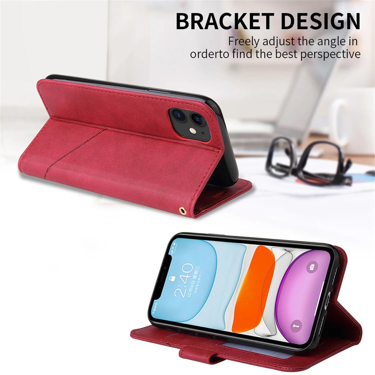 Flip Phone Case For iPhone 15 14 11 12 Pro Max 13 Mini XR X XS 7 8 Plus 6S Plus SE 2022 Leather Holder Wallet Satnd Cover Coque