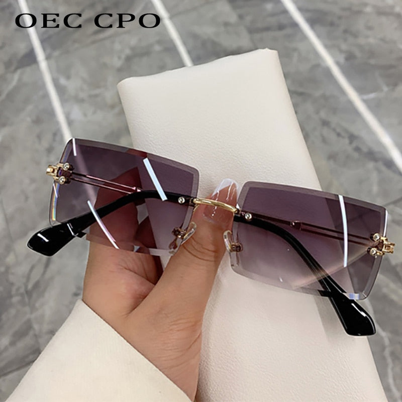 Fashion Popular Rimless Rectangle Sunglasses