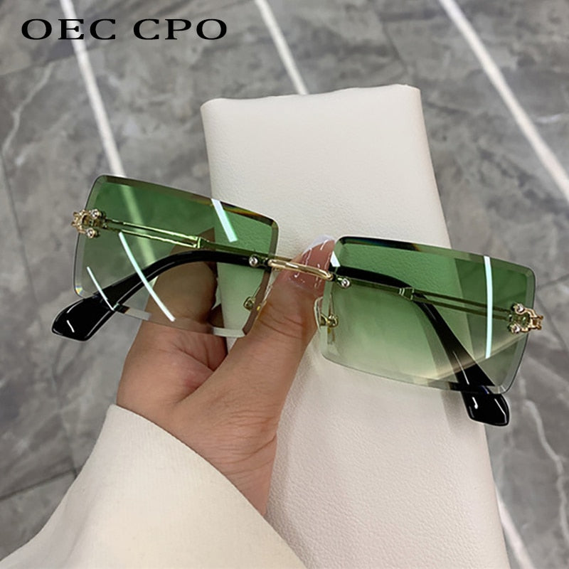 Fashion Popular Rimless Rectangle Sunglasses