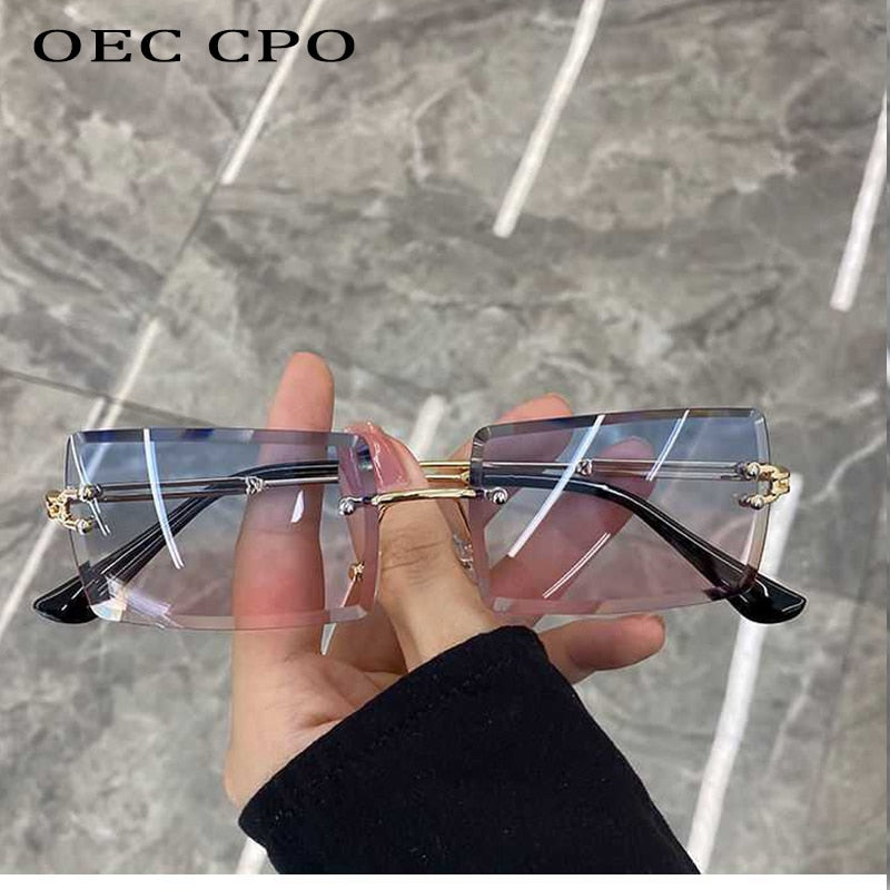Fashion Popular Rimless Rectangle Sunglasses