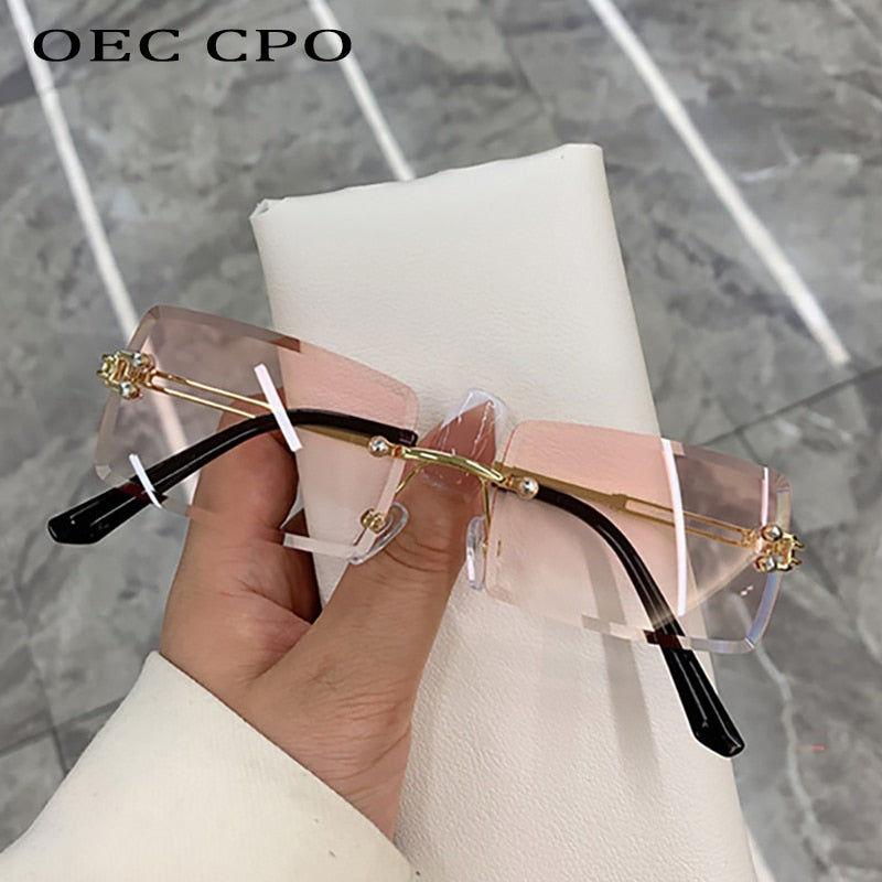 Fashion Popular Rimless Rectangle Sunglasses