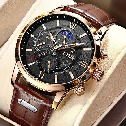 2023 New Mens Watches LIGE Top Brand Luxury Leather