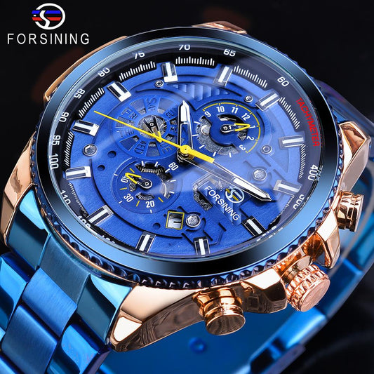 3 Dial Multifunction Mens Business Sport Automatic Mechanical Wrist Watch