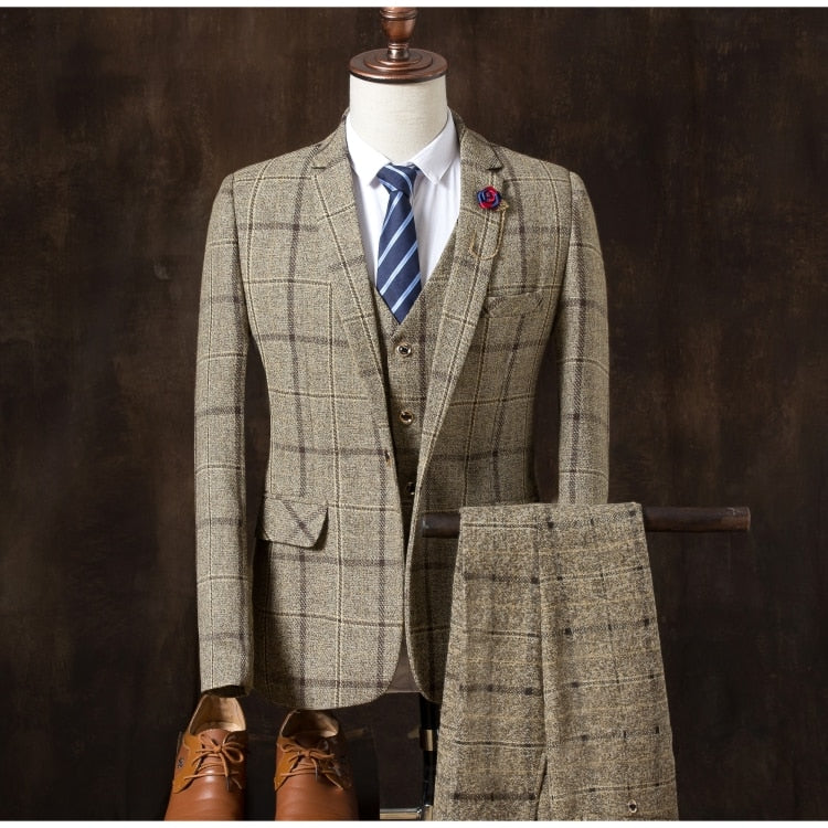 Classic Business Plaid Men Suits