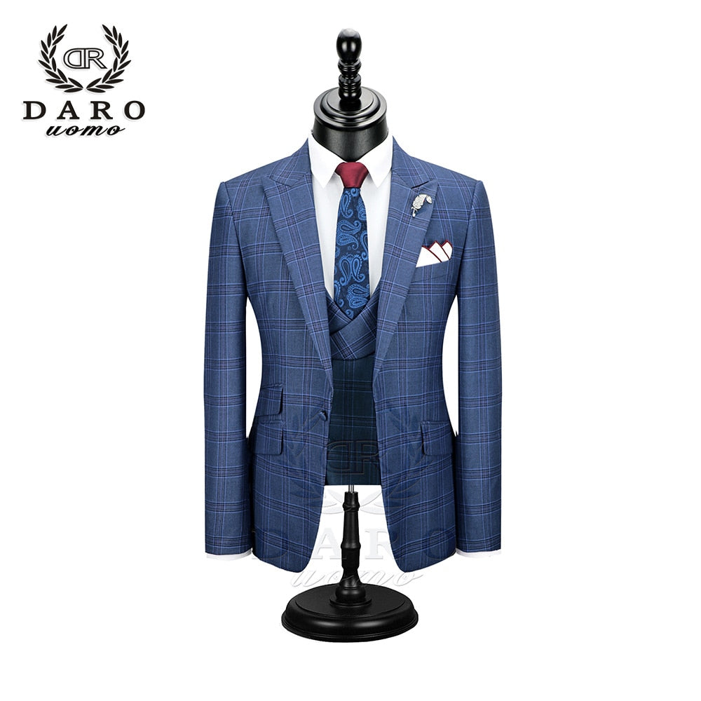 Men Suit 3 Pieces Fashion Plaid Suit