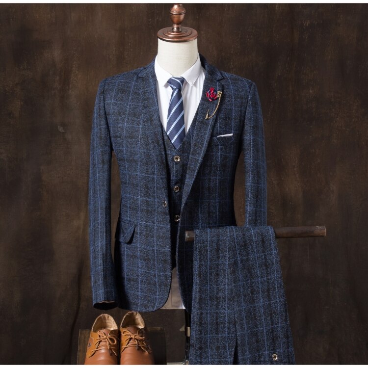 Classic Business Plaid Men Suits