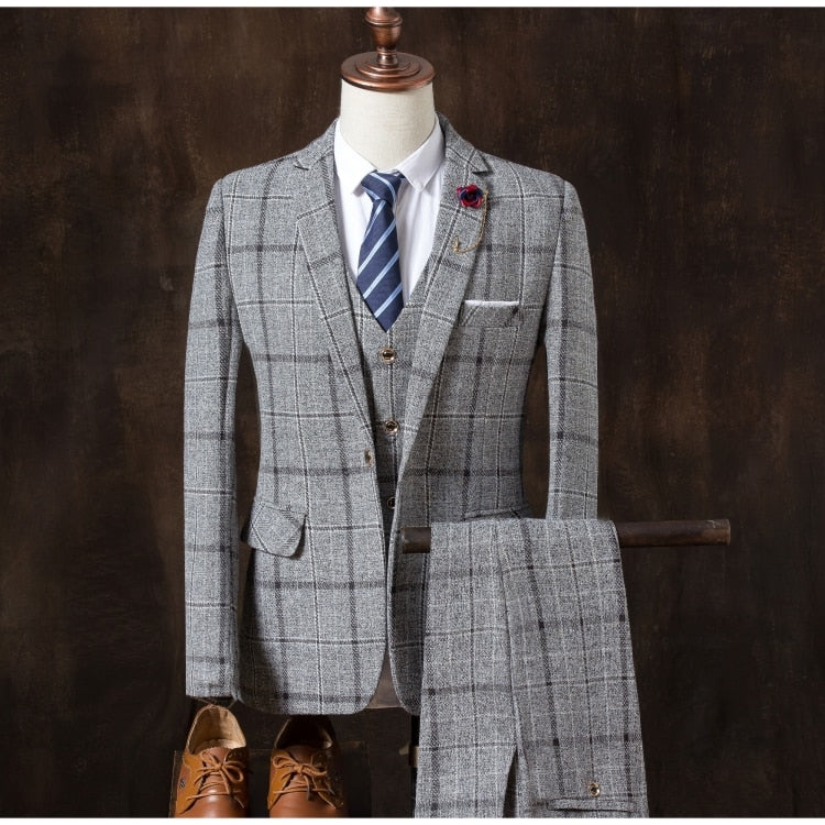 Classic Business Plaid Men Suits