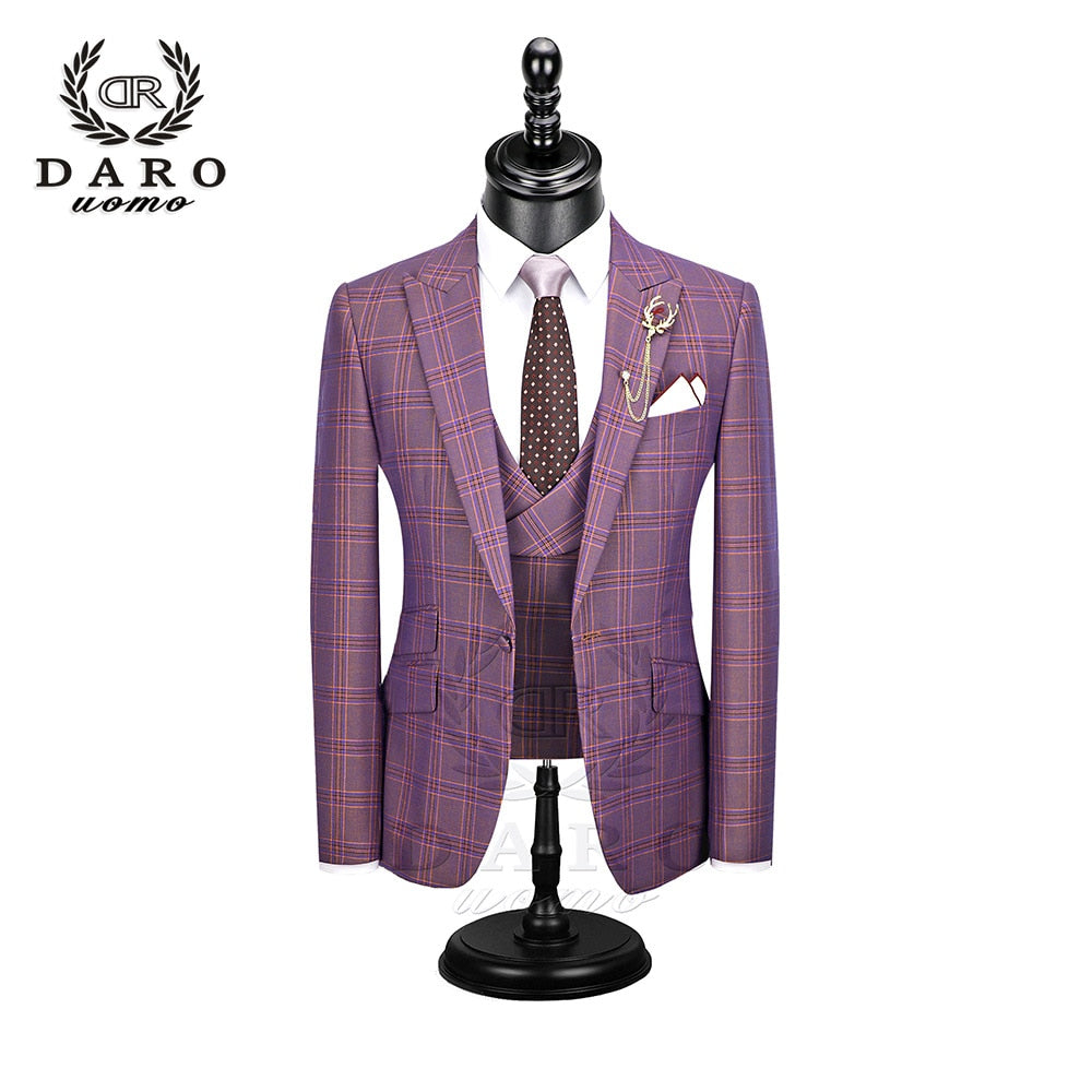 Men Suit 3 Pieces Fashion Plaid Suit