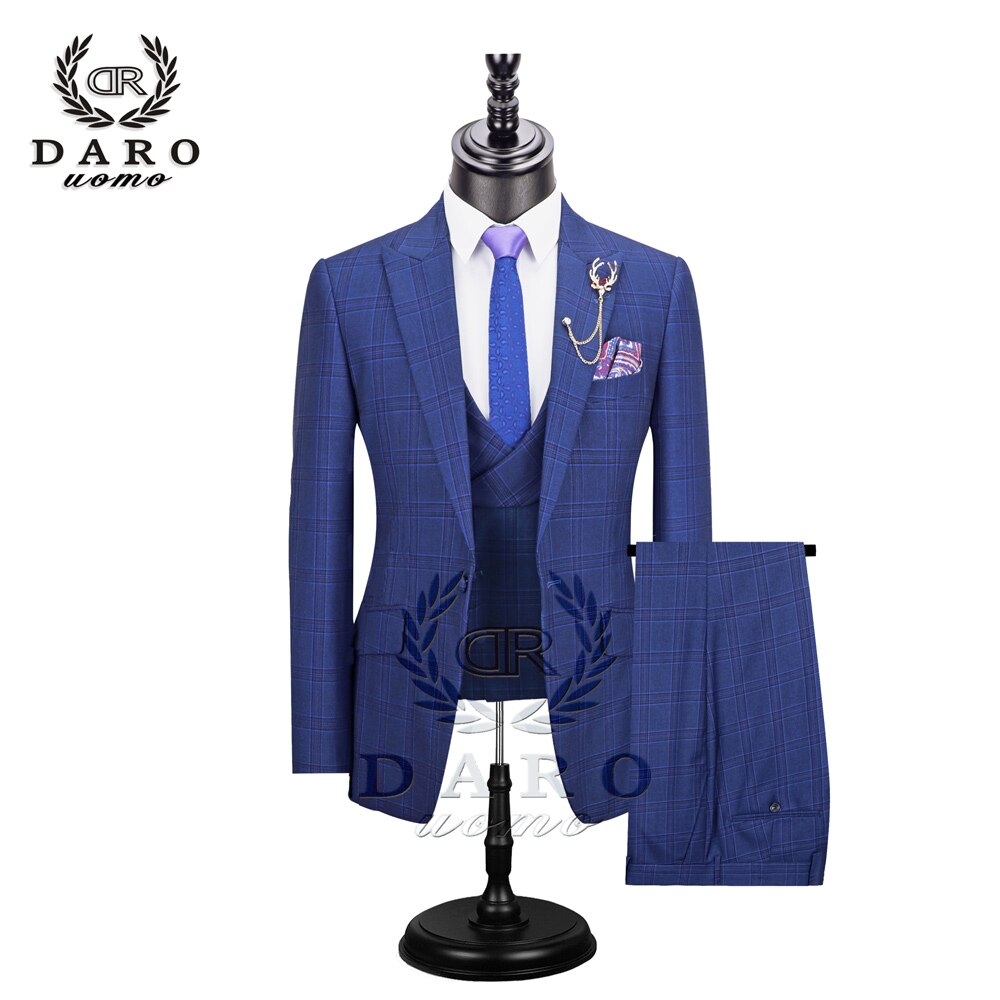 Men Suit 3 Pieces Fashion Plaid Suit