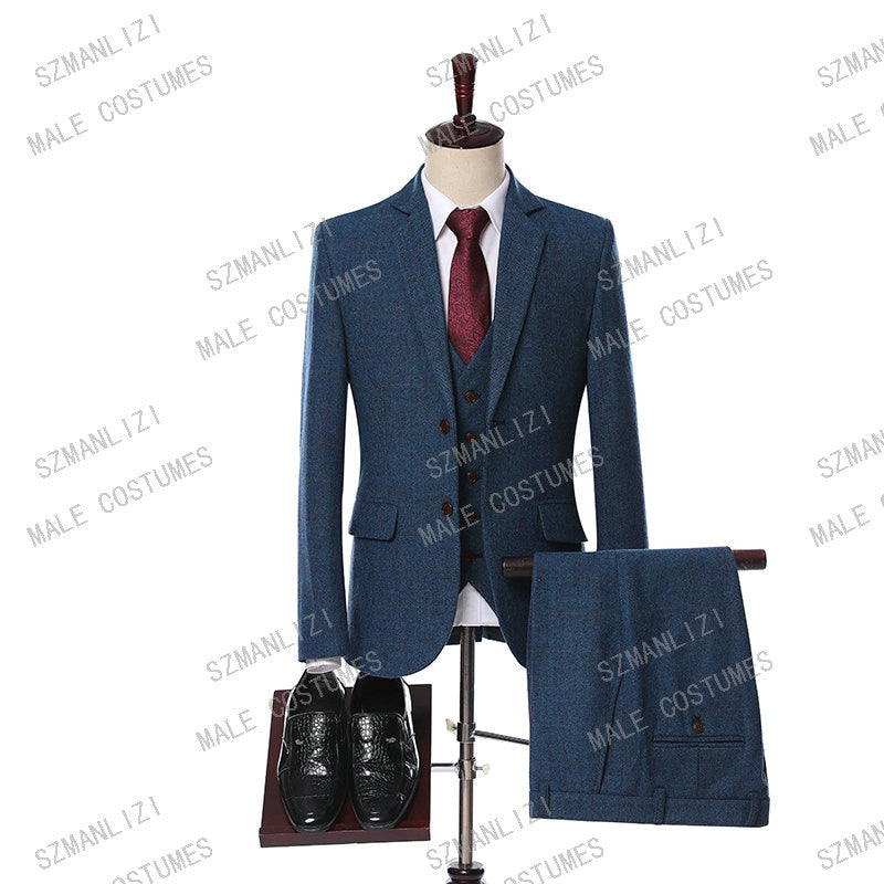 Classic Business Plaid Men Suits