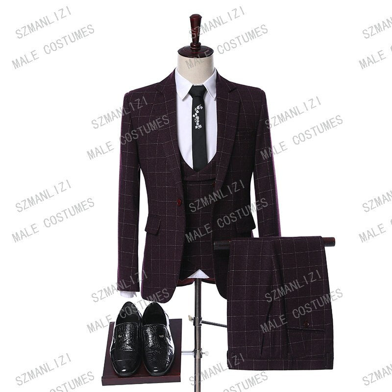 Classic Business Plaid Men Suits