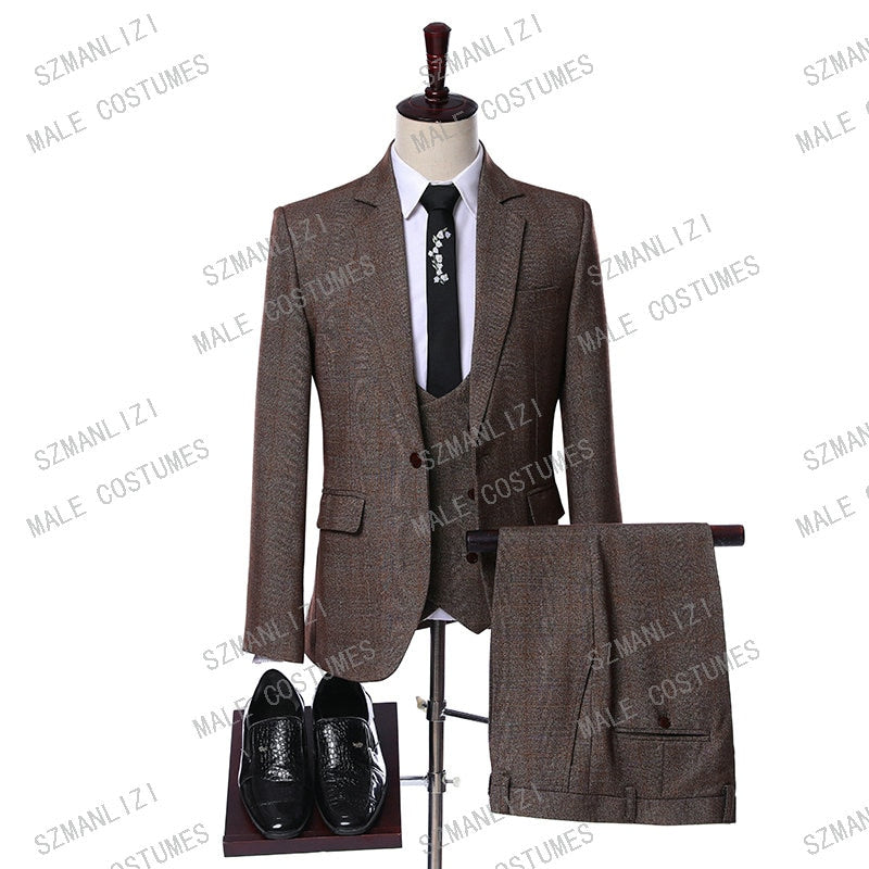 Classic Business Plaid Men Suits