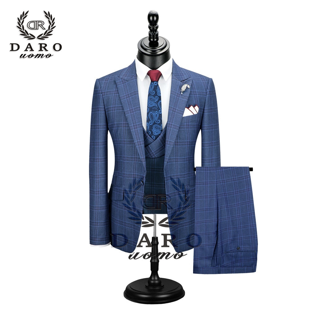 Men Suit 3 Pieces Fashion Plaid Suit