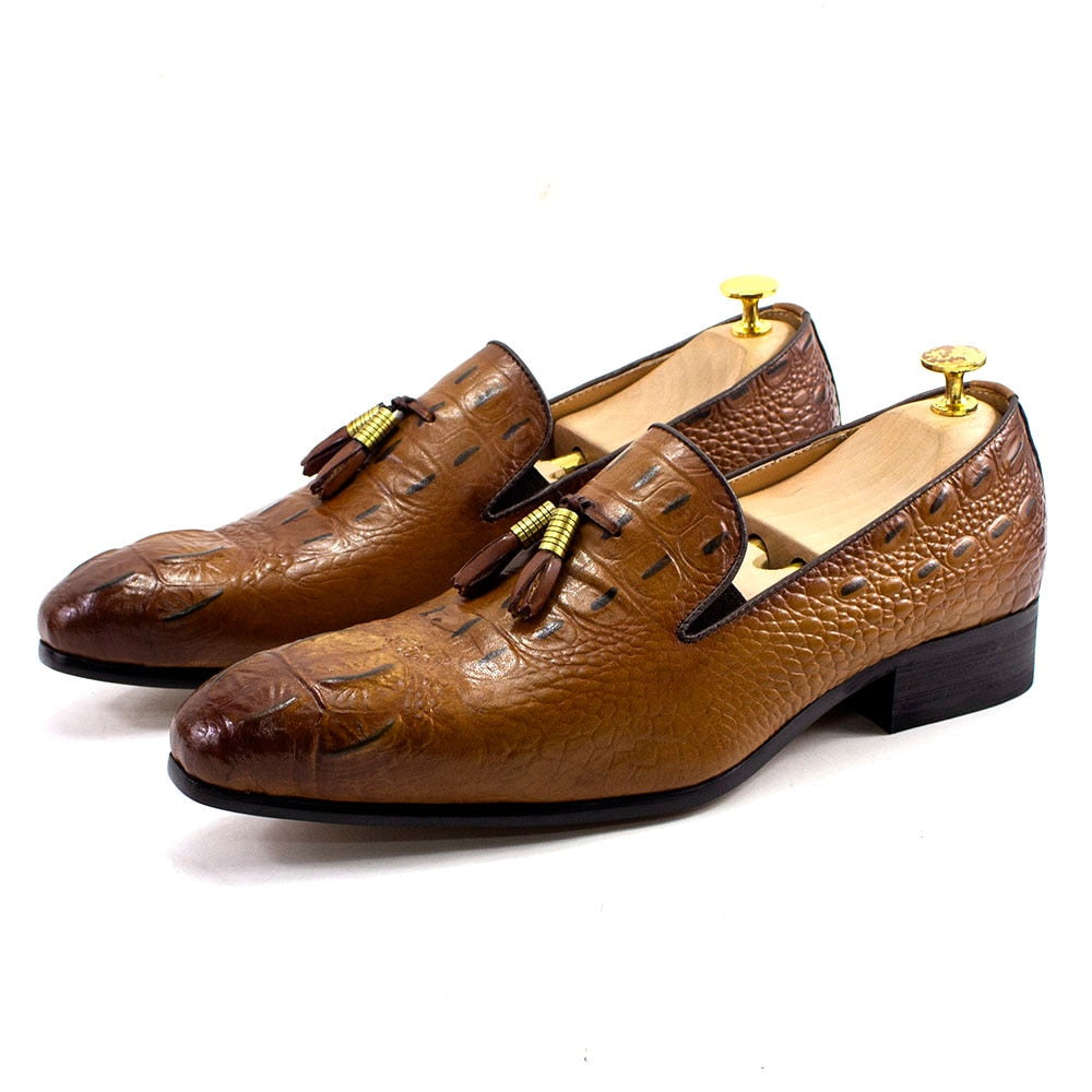 Luxury Mens Tassel Loafer Genuine Leather Dress Shoes