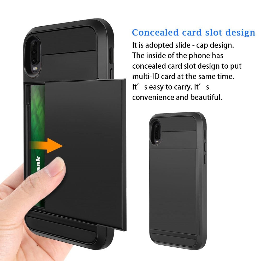 Case Card Slot Sliding Door Pocket Case For Huawei