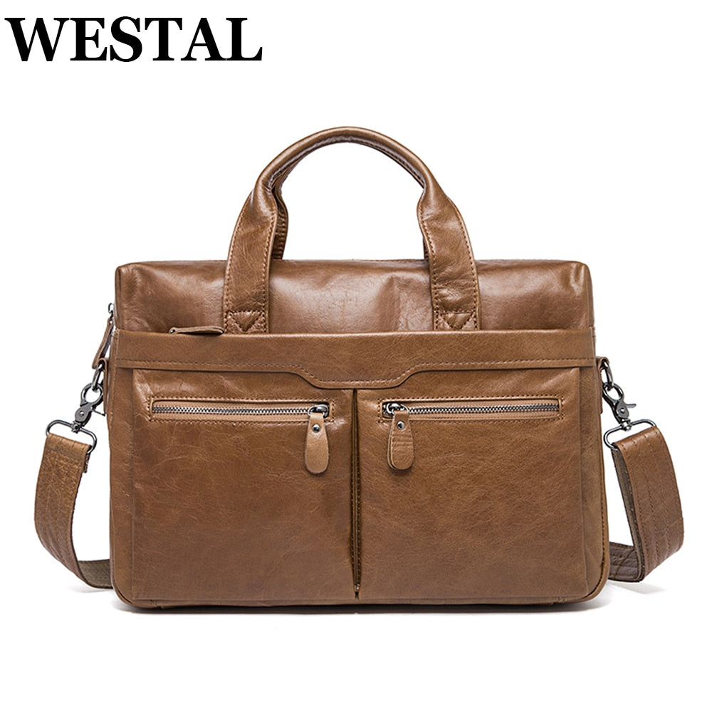 WESTAL genuine leather bag for men&#39;s briefcase