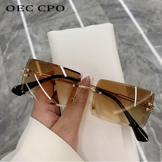 Fashion Popular Rimless Rectangle Sunglasses